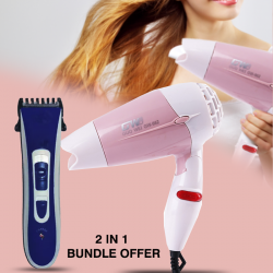 3 in 1 Bundle Offer, Aknova Rechargeable Hair Trimmer, AK8802, Ecosona Foldable Mini Hair Dryer 1000 Watts, 700, Wster Wireless Bluetooth Mini KTV Karaoke Microphone + Speaker for PC and Phone